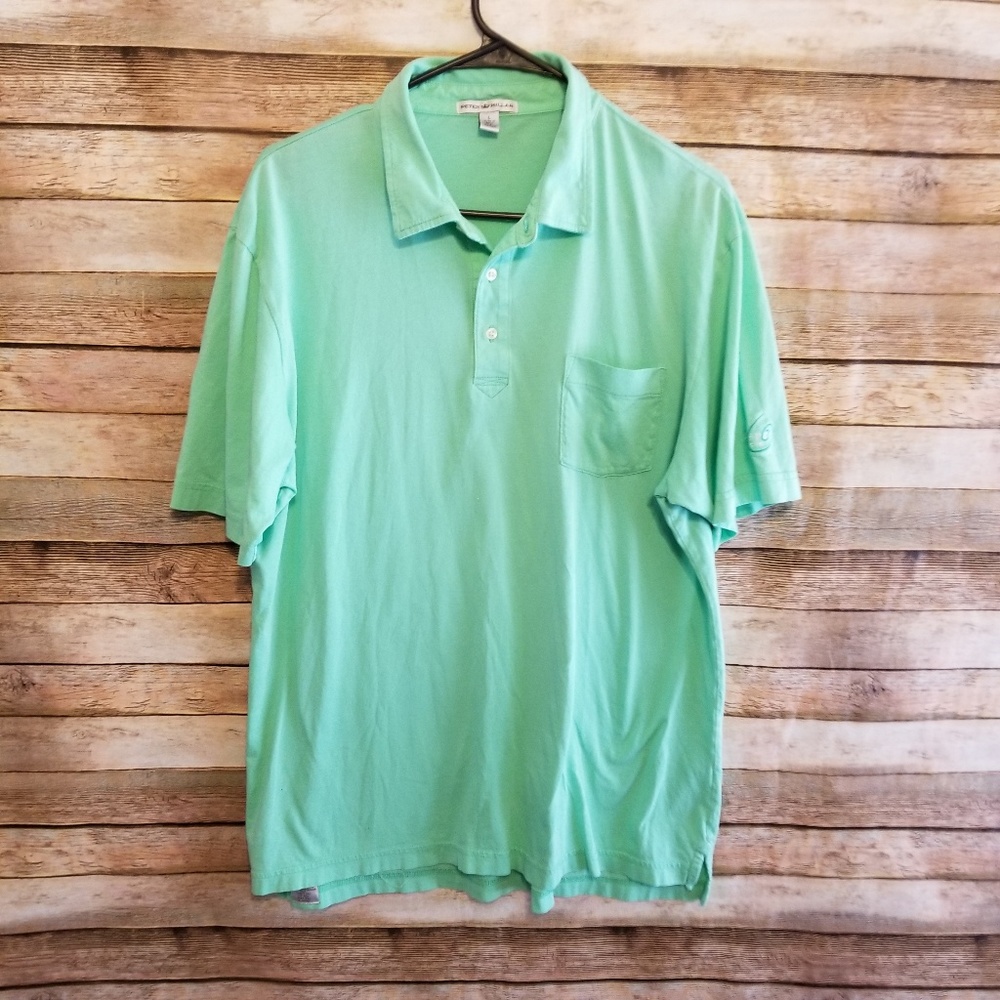 Peter Millar Pima Cotton Lime Green Polo Large EUC